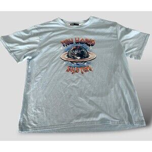 Romwe Mens Blue T-shirt New World System Graphic Print Short Sleeve  Blue Large